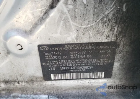 2013 Hyundai Elantra Gls z USA, uszkodzony, nr VIN 5NPDH4AE4DH268294